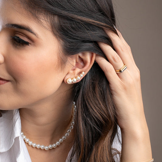 Ear Cuff Pérolas Grace dourado sem furo banhado a ouro 18k