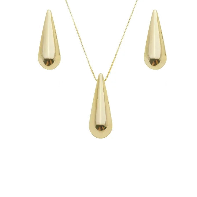 conjunto colar e brinco golden drop banhado a ouro 18k luzzir