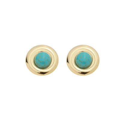 brinco dourado feminino pedra turquesa design redondo moderno