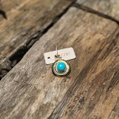 pingente dourado feminino com pedra turquesa design redondo moderno