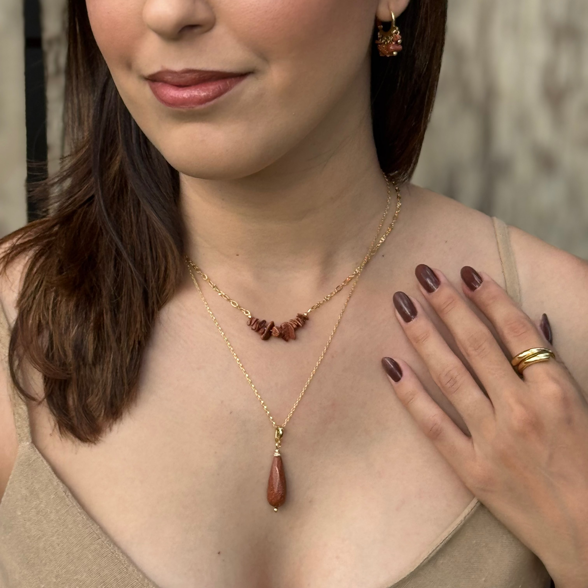 pingente pedra do sol gota banhado a ouro luzzir