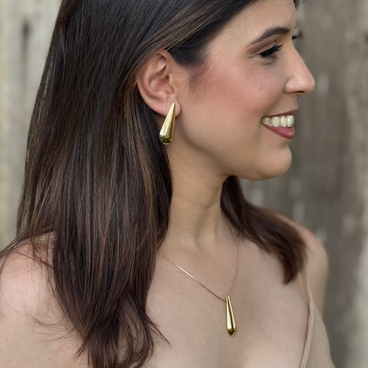 conjunto colar e brinco golden drop banhado a ouro 18k luzzir