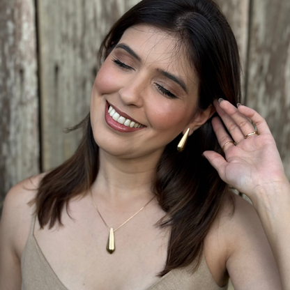 conjunto colar e brinco golden drop banhado a ouro 18k luzzir